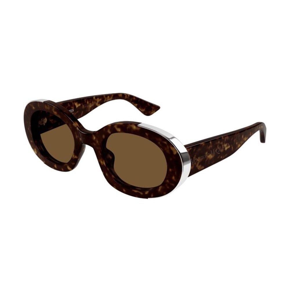 Alexander McQueen Sunglasses Oval Full Rim, Havana Frame and Brown Lens
